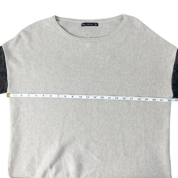 Zara Knit Gray Ribbed Mixed Media  Sweater With Faux Leather Sleeves - Picture 6 of 9